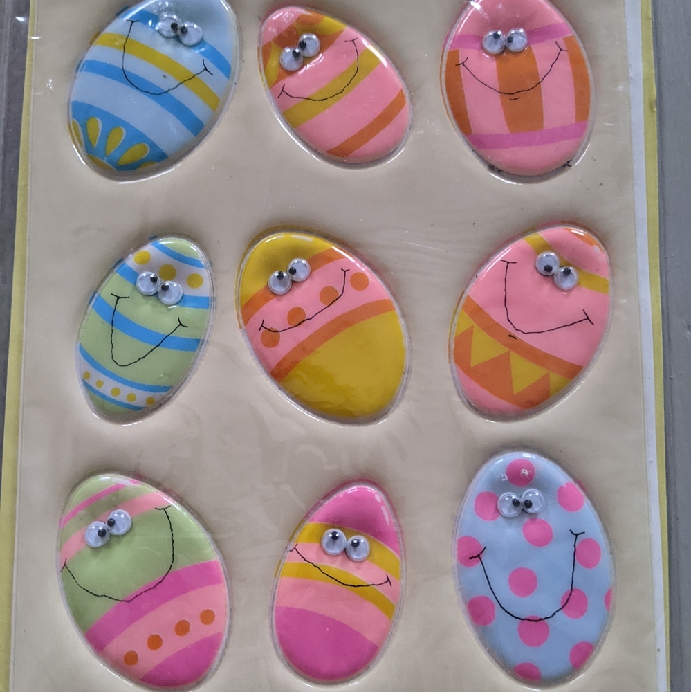1986 Gibson CDS googly eye puffy glossy Easter egg  stickers